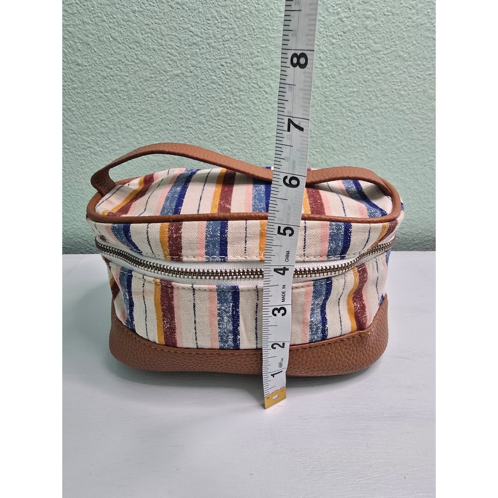 Striped Makeup Cosmetic Zipper with Handle Beads Bag - Picture 6 of 8